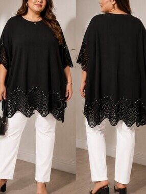 Kate Hewko One Size Black Studded Poncho Tunic Top Oversized Cape Kaftan Boho